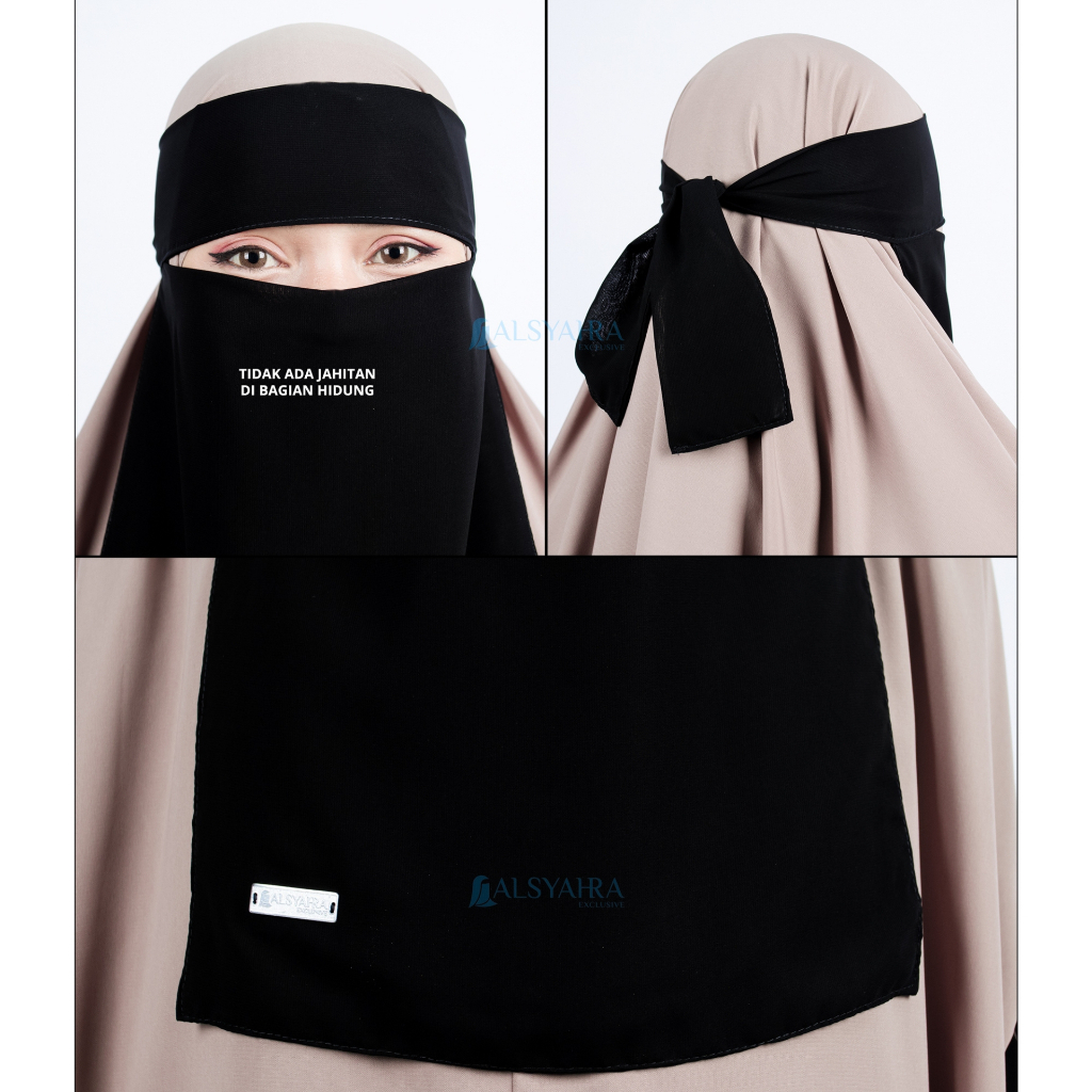 PAKET HEMAT 2pcs Niqab Bandana Sifon Silk Jetblack Arab Alsyahra Exclusive