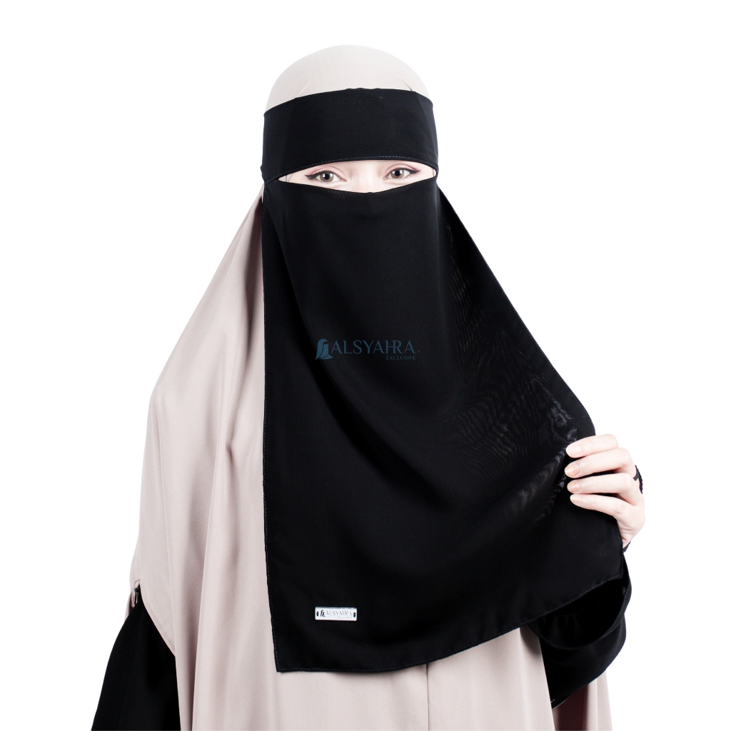 PAKET HEMAT 2pcs Niqab Bandana Sifon Silk Jetblack Arab Alsyahra Exclusive