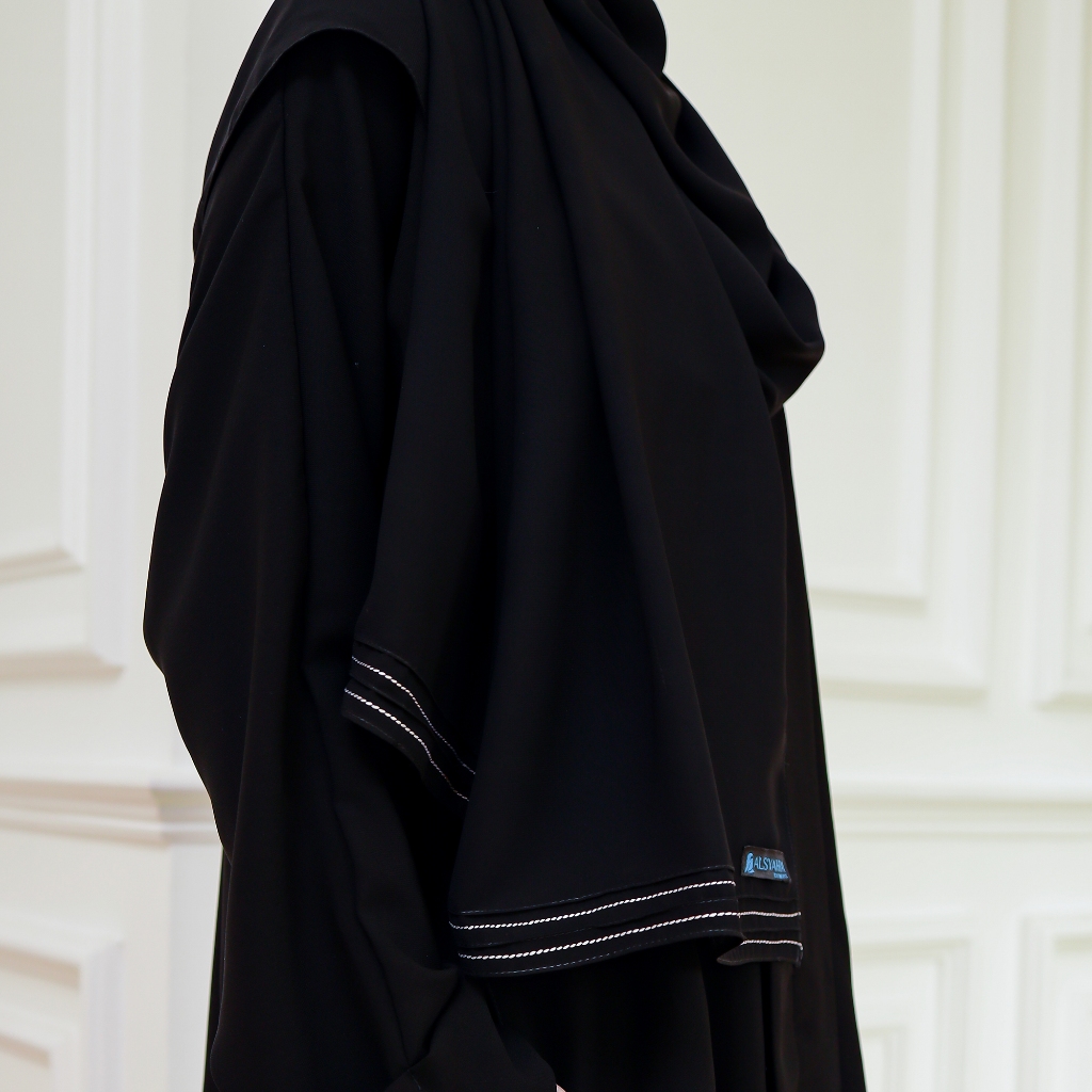 Alsyahra Exclusive - Set Pashmina Syari Eidelina List White Cadar Sifon Silk Jetblack Arab