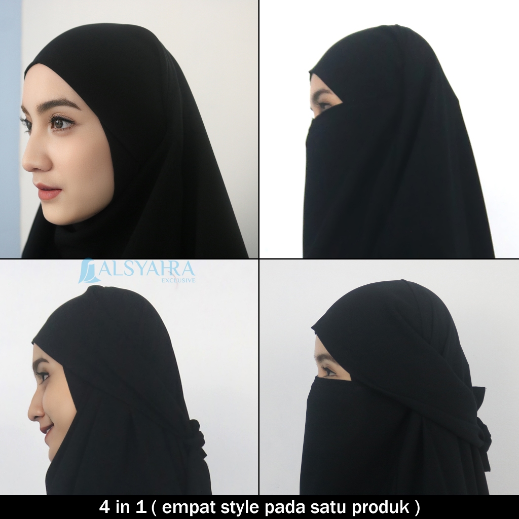 Alsyahra Exclusive - Long Khiban French Khimar Lengan Like Mukena Zahira Haramain Soft Jetblack