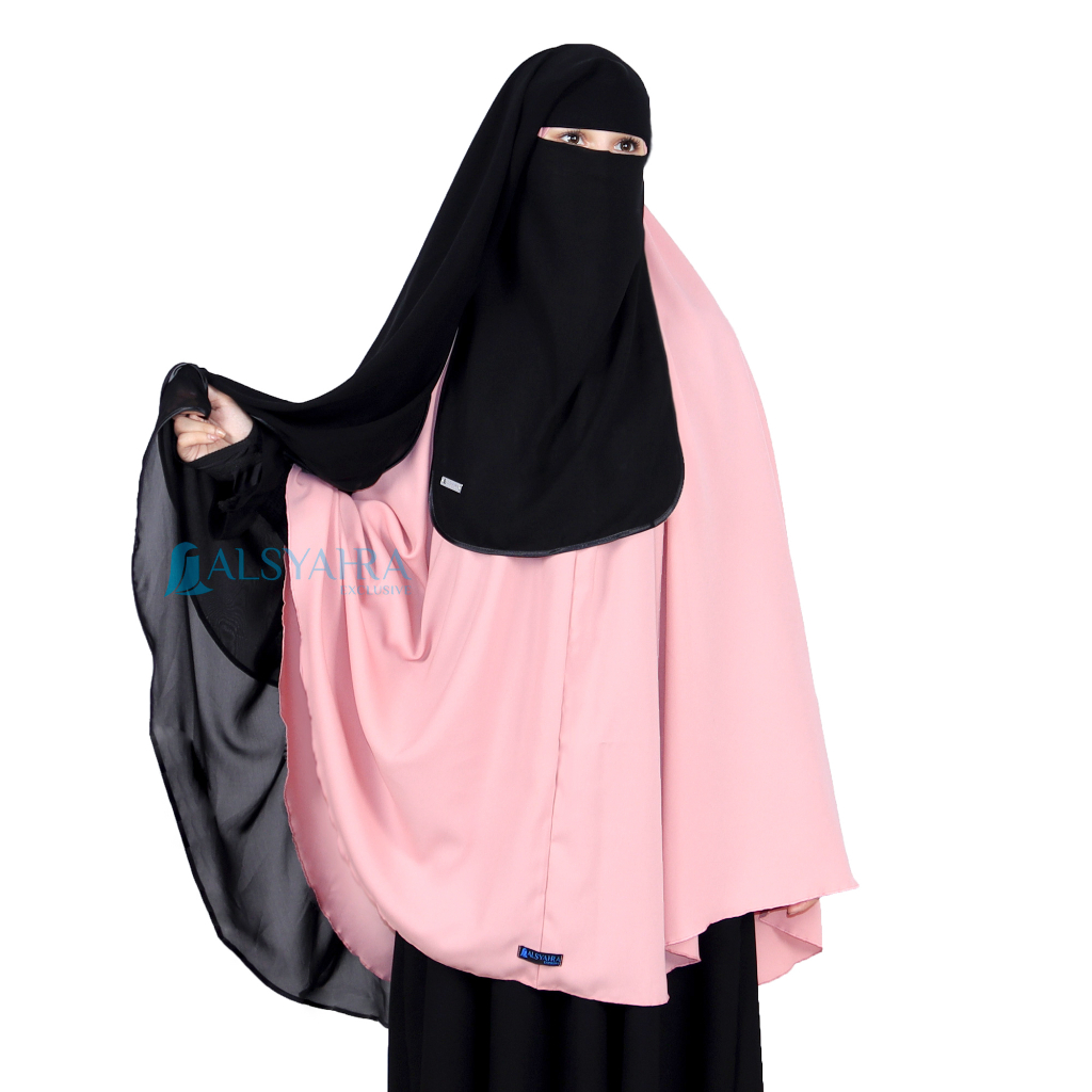 Alsyahra Exclusive - Niqab Yaman Bisban 2 Layer Sifon Silk Jetblack Arab Size L