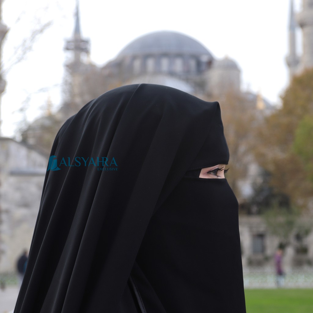 Alsyahra Exclusive - Niqab Yaman Bisban 2 Layer Sifon Silk Jetblack Arab Size L