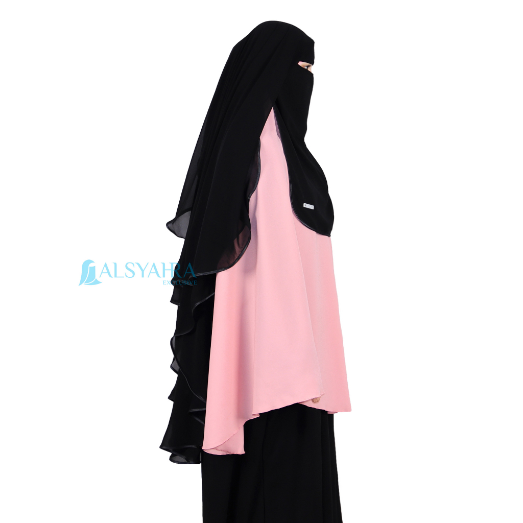 Alsyahra Exclusive - Niqab Yaman Bisban 2 Layer Sifon Silk Jetblack Arab Size L