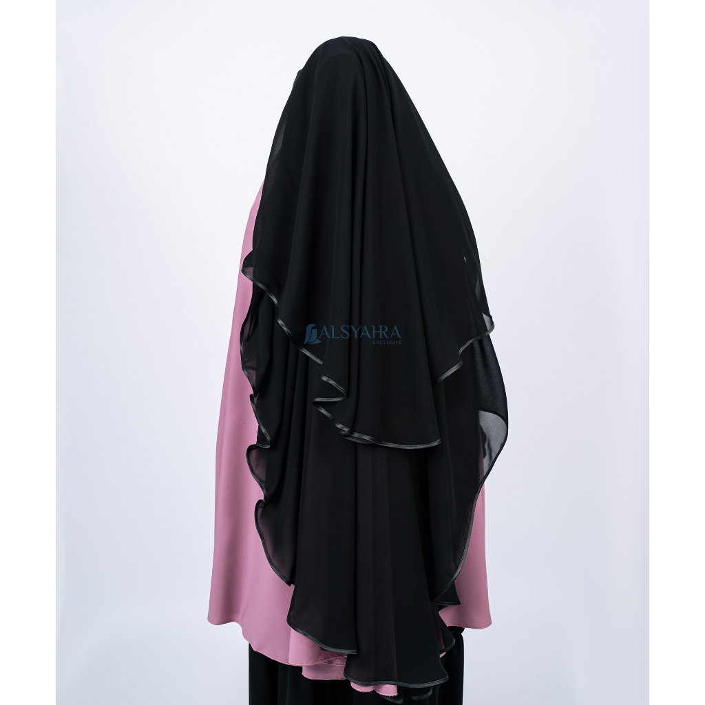 Alsyahra Exclusive - Niqab Yaman Bisban 2 Layer Sifon Silk Jetblack Arab Size L