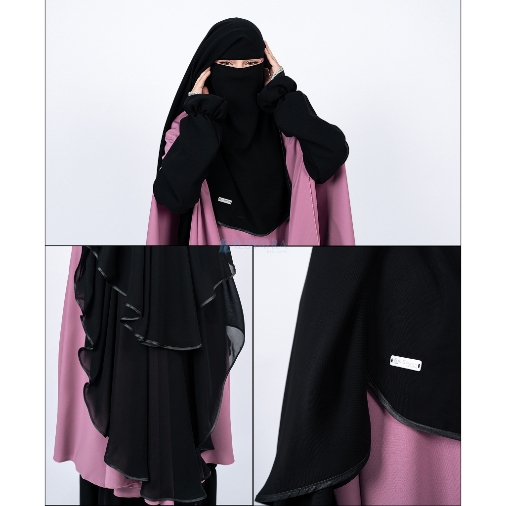 Alsyahra Exclusive - Niqab Yaman Bisban 2 Layer Sifon Silk Jetblack Arab Size L