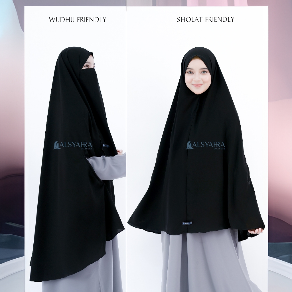 Alsyahra Exclusive - Set Khimar Syari Handzipper Cadar Tali Jetblack Size XL