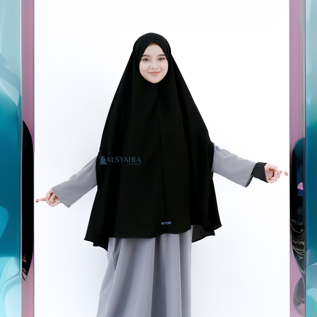 Alsyahra Exclusive - Set Khimar Syari Handzipper Cadar Tali Jetblack Size XL