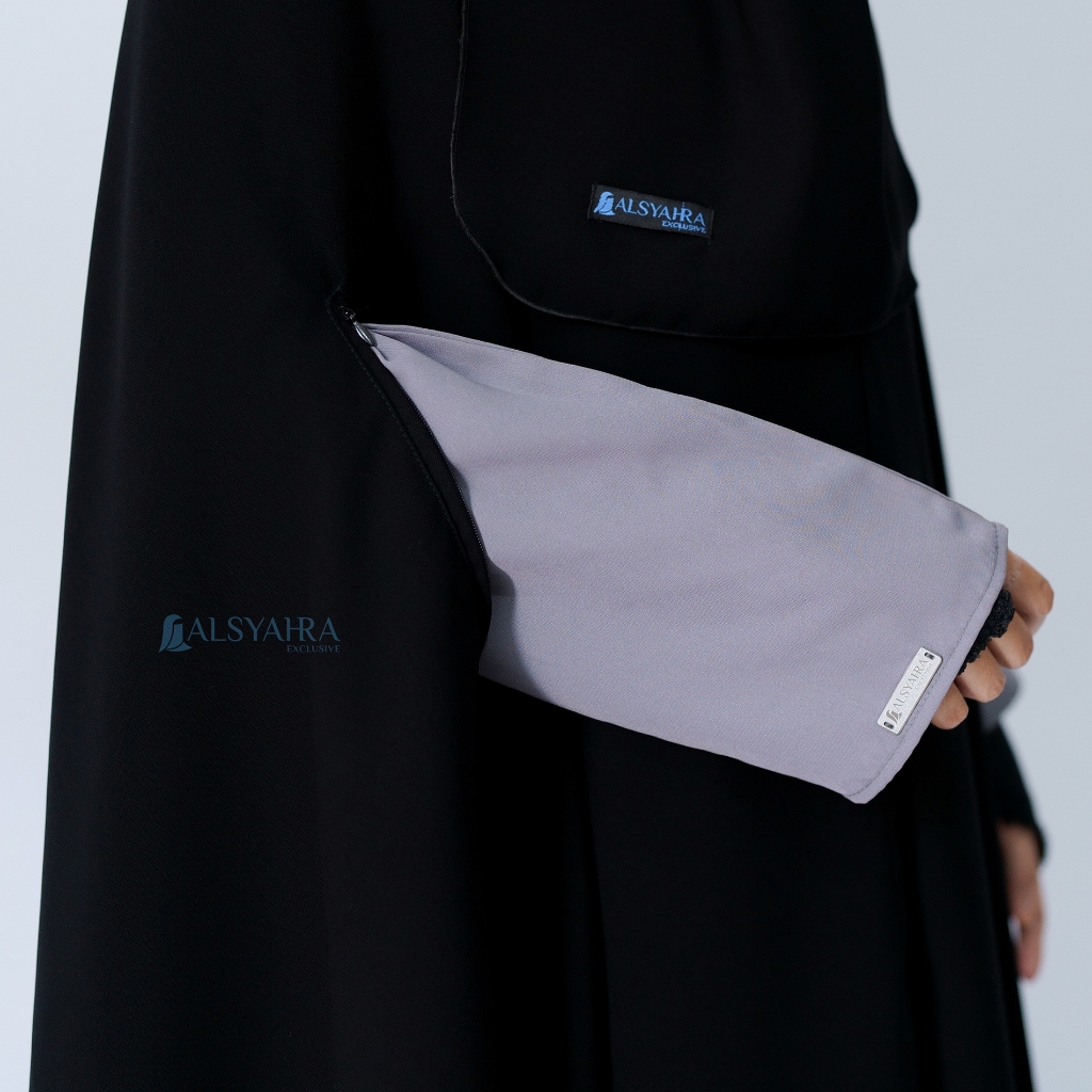 Alsyahra Exclusive - Set Khimar Syari Handzipper Cadar Tali Jetblack Size XL