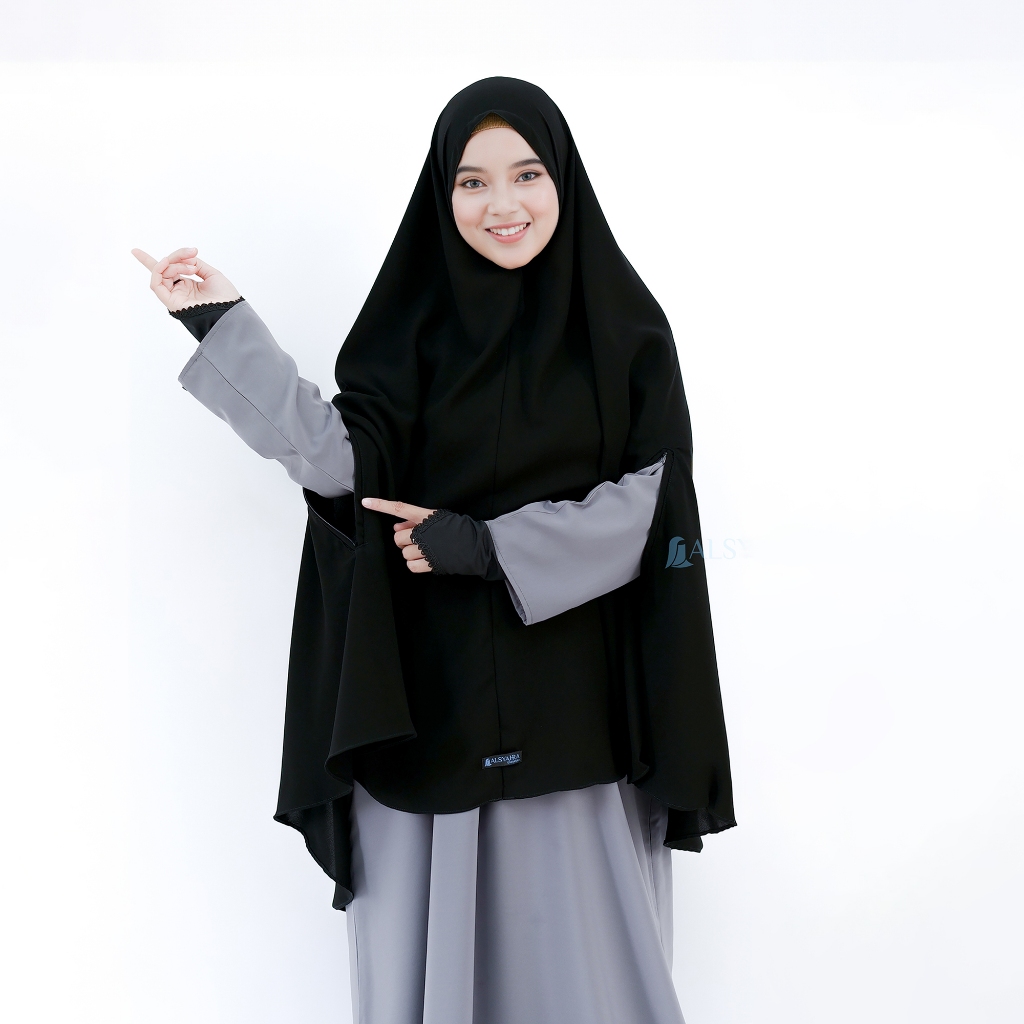 Alsyahra Exclusive - Set Khimar Syari Handzipper Cadar Tali Jetblack Size XL