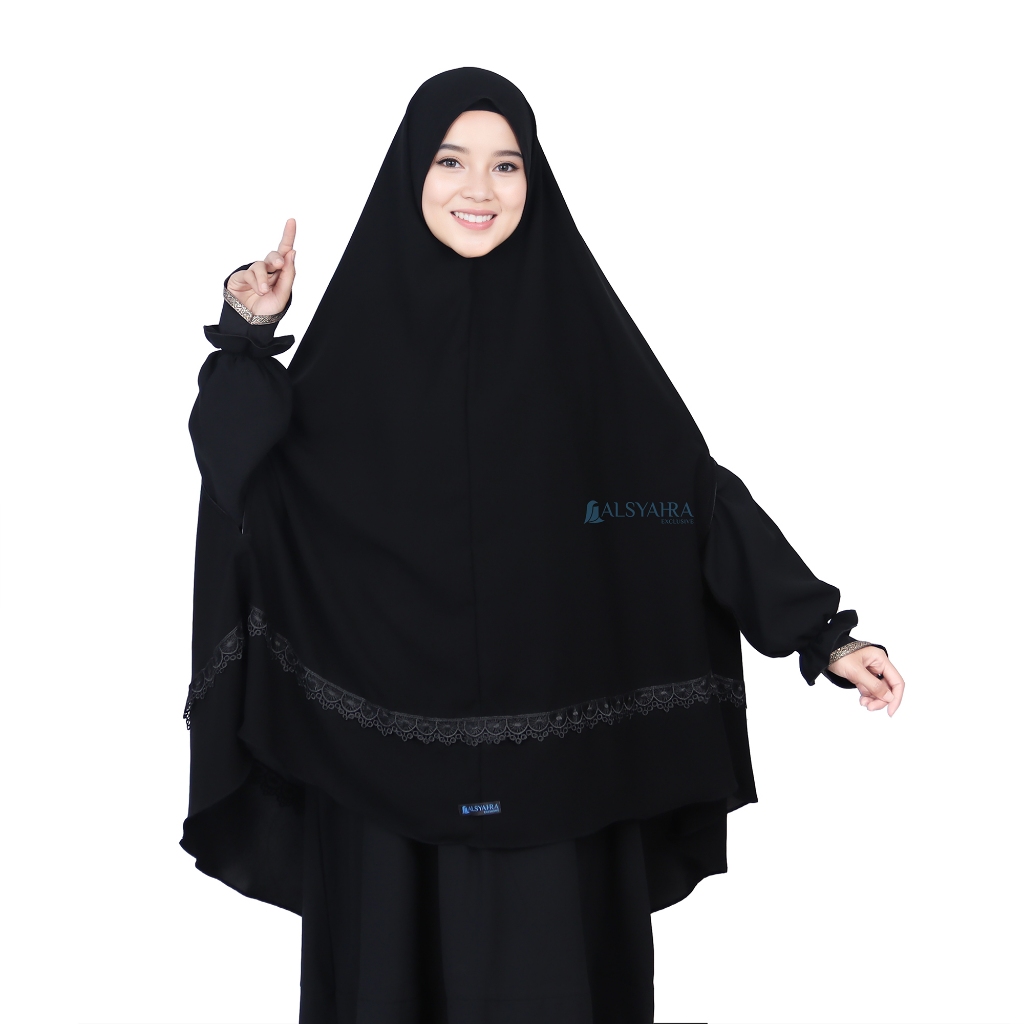 Alsyahra Exclusive - Set Khimar Syari Handzipper Altaj Niqab Poni Jetblack Size XL
