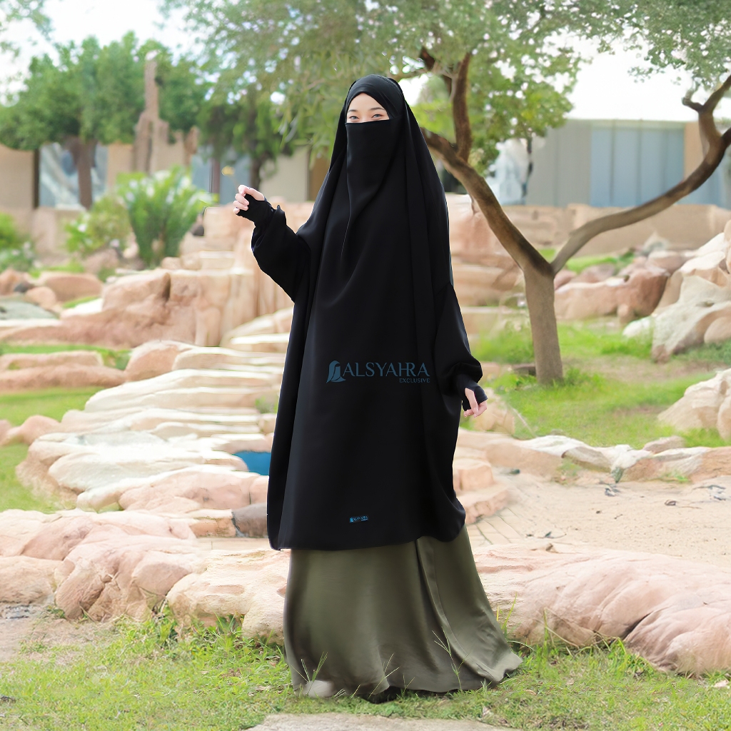 Alsyahra Exclusive - Khiban French Khimar Lengan Zahira Soft Jetblack Size XXL
