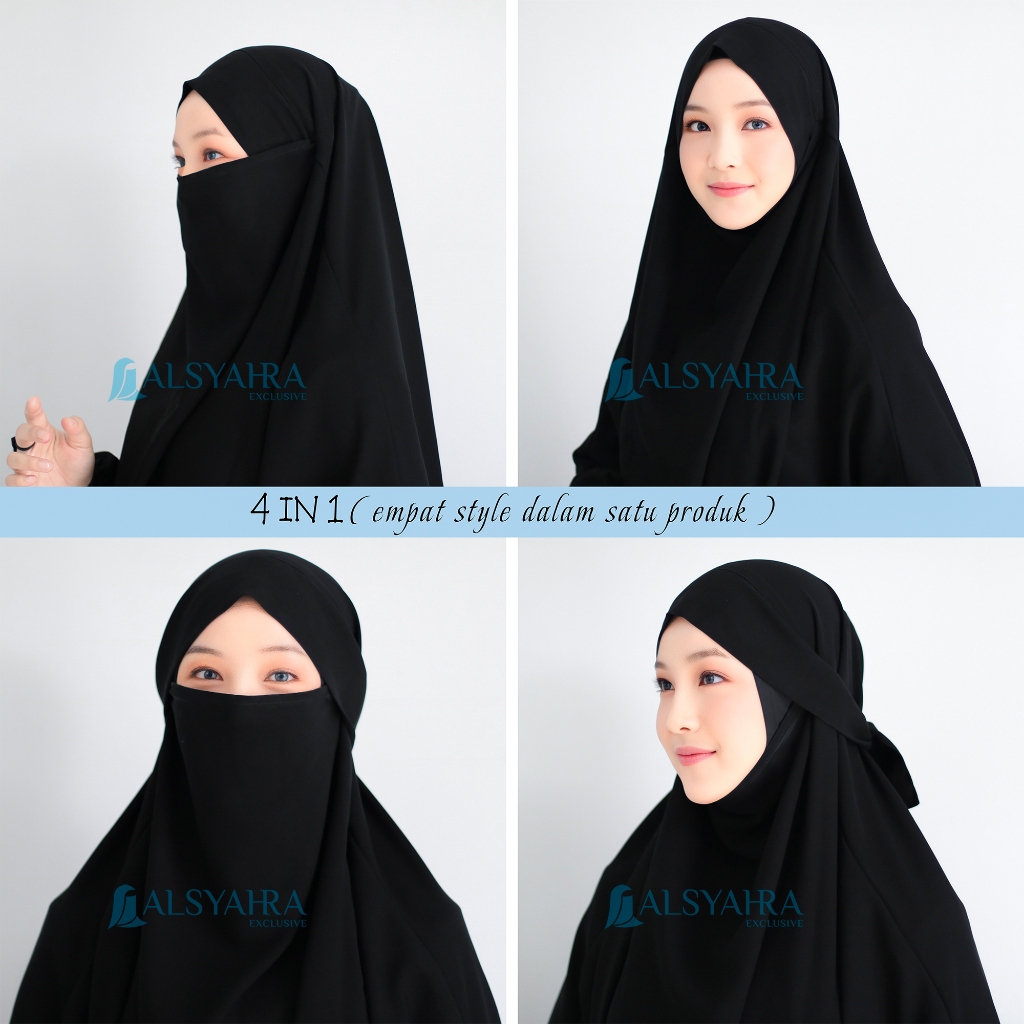 Alsyahra Exclusive - Khiban French Khimar Lengan Zahira Soft Jetblack Size XXL