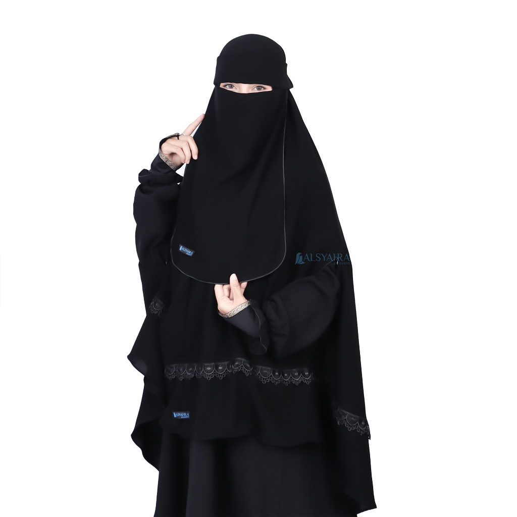 Alsyahra Exclusive - Set Khimar Syari Handzipper Altaj Niqab Poni Jetblack Size XL