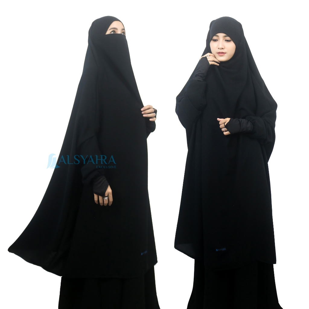 Alsyahra Exclusive - Khiban French Khimar Lengan Zahira Soft Jetblack Size XXL