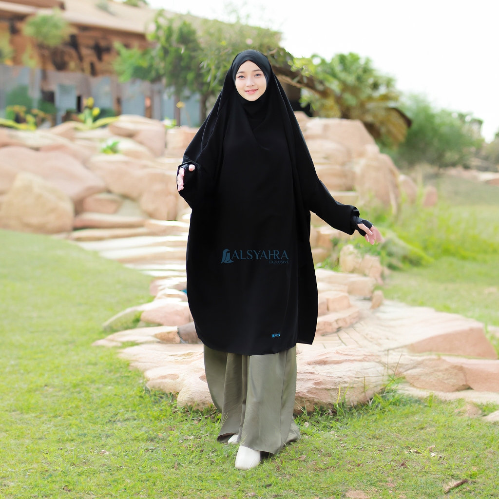 Alsyahra Exclusive - Khiban French Khimar Lengan Zahira Soft Jetblack Size XXL