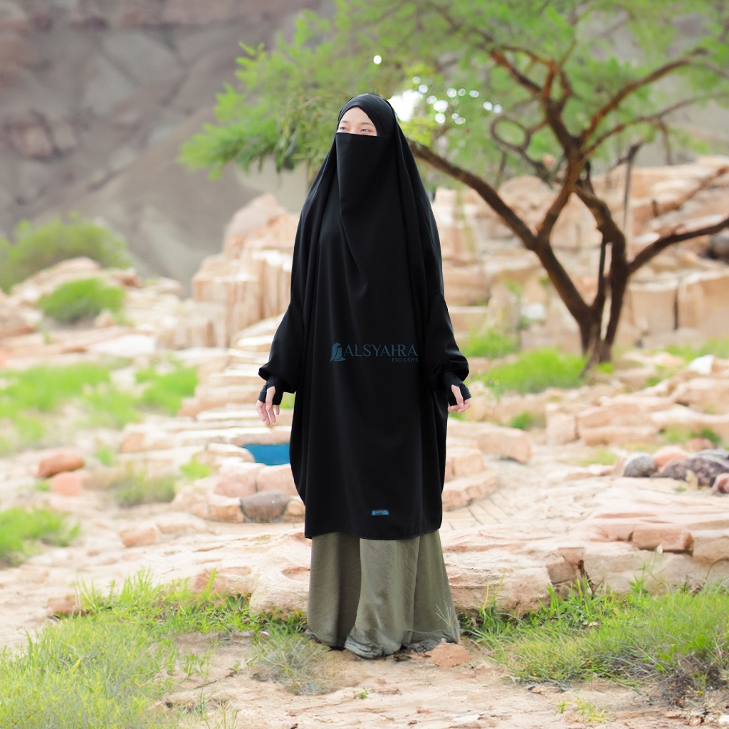 Alsyahra Exclusive - Khiban French Khimar Lengan Zahira Soft Jetblack Size XXL