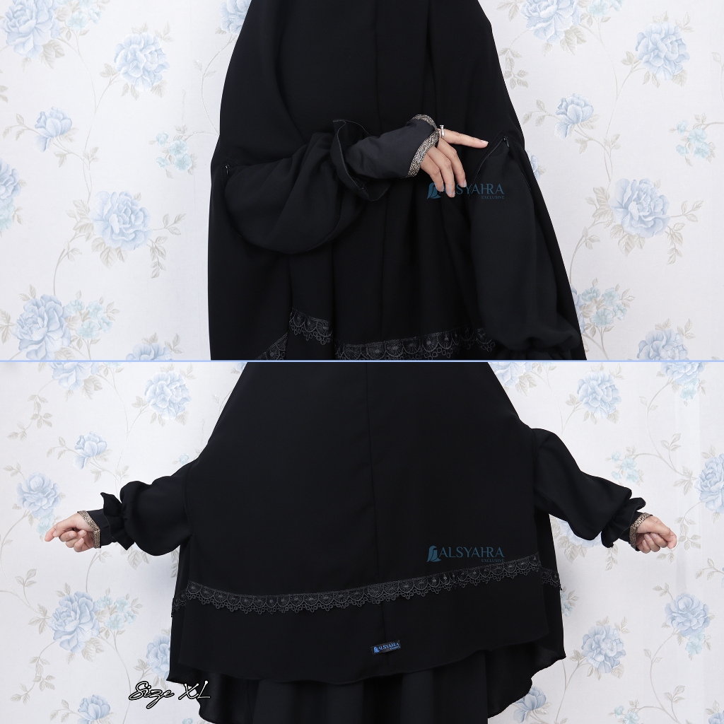 Alsyahra Exclusive - Set Khimar Syari Handzipper Altaj Niqab Poni Jetblack Size XL