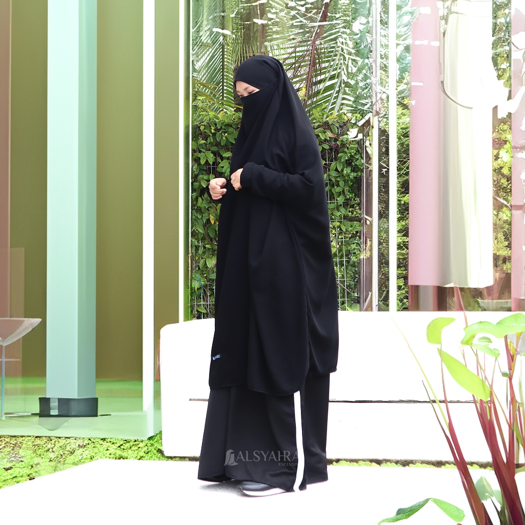 Alsyahra Exclusive - Khiban French Khimar Lengan Zahira Soft Jetblack Size XXL