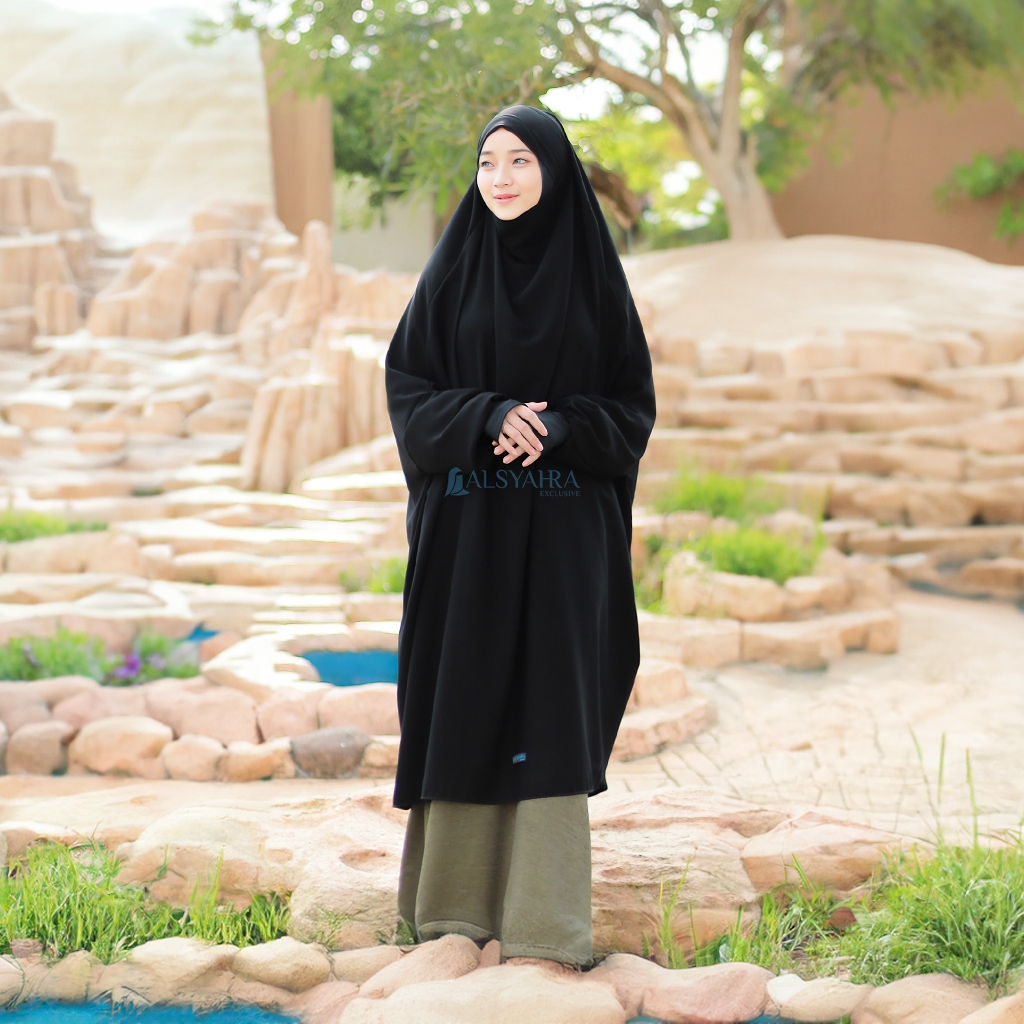 Alsyahra Exclusive - Khiban French Khimar Lengan Zahira Soft Jetblack Size XXL