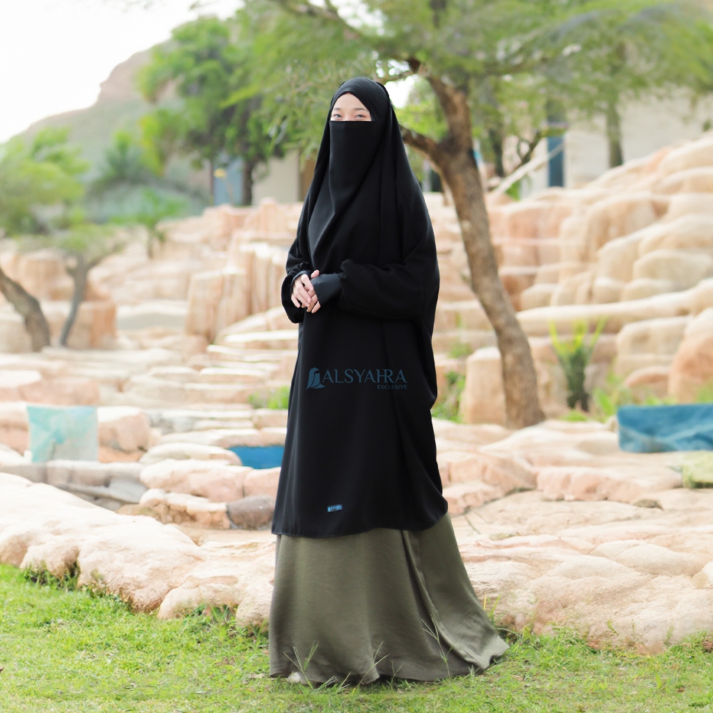 Alsyahra Exclusive - Khiban French Khimar Lengan Zahira Soft Jetblack Size XXL