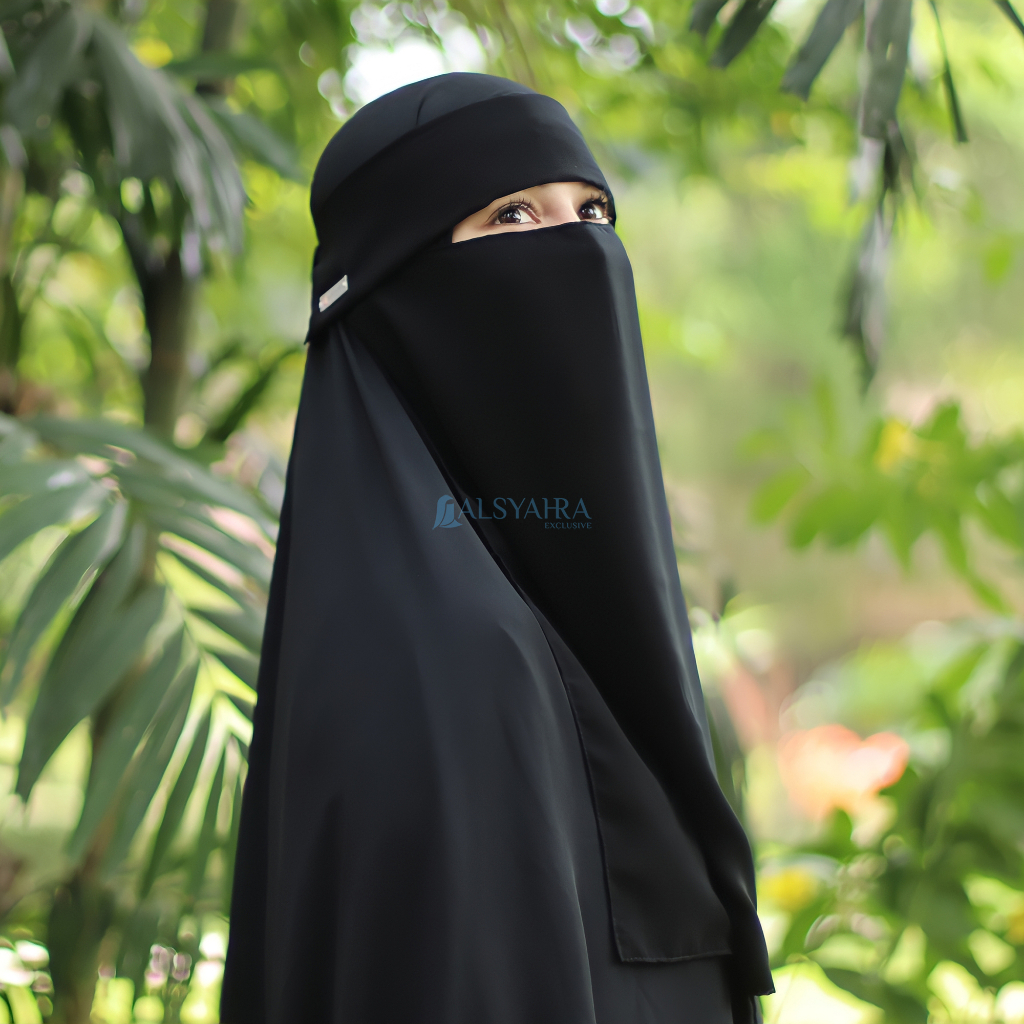 Alsyahra Exclusive - Niqab Poni Pulldown Sifon Silk Jetblack Arab