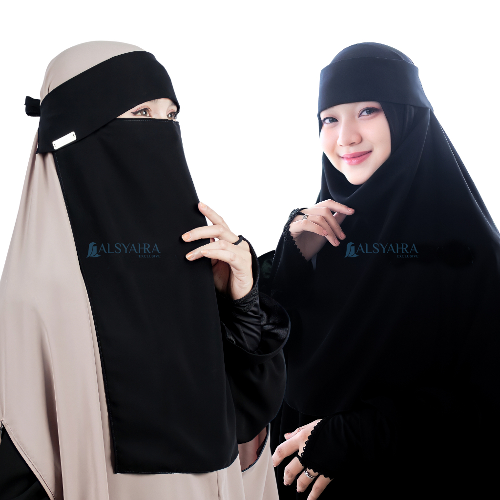 Alsyahra Exclusive - Niqab Poni Pulldown Sifon Silk Jetblack Arab