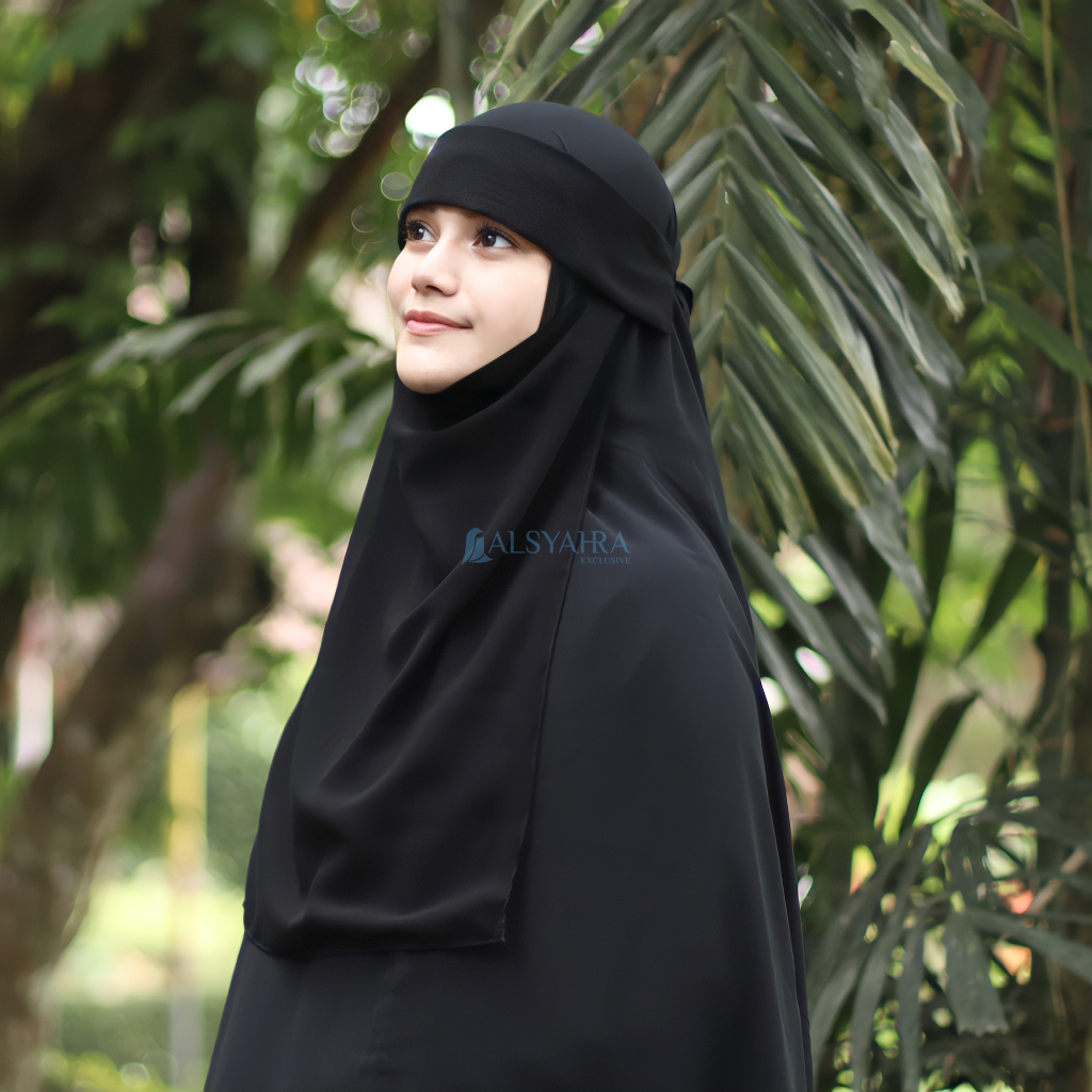 Alsyahra Exclusive - Niqab Poni Pulldown Sifon Silk Jetblack Arab