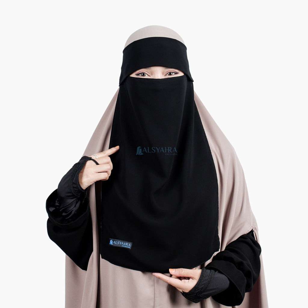 Alsyahra Exclusive - Niqab Poni Pulldown Sifon Silk Jetblack Arab