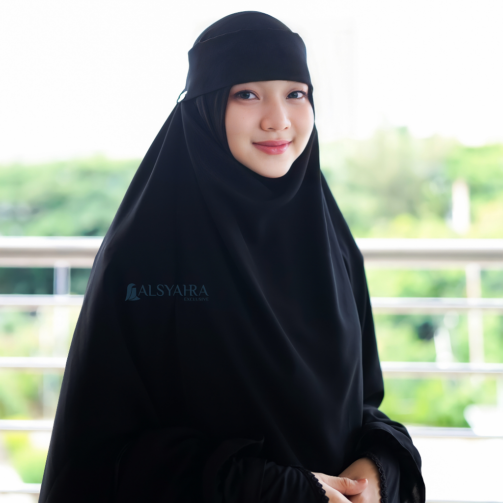 Alsyahra Exclusive - Niqab Poni Pulldown Sifon Silk Jetblack Arab
