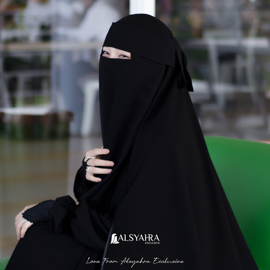 Alsyahra Exclusive - Niqab Poni Pulldown Sifon Silk Jetblack Arab