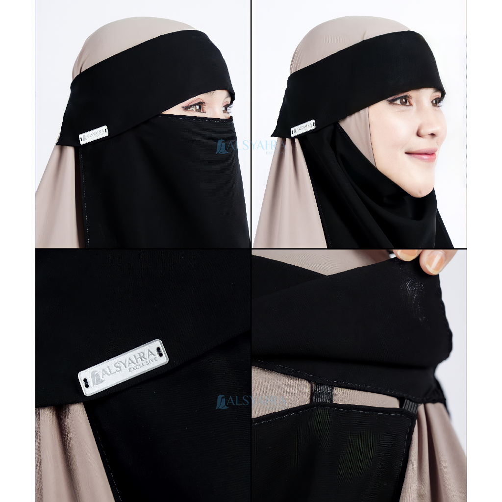 Alsyahra Exclusive - Niqab Poni Pulldown Sifon Silk Jetblack Arab