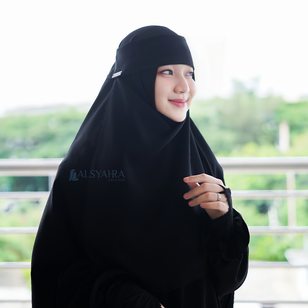 Alsyahra Exclusive - Niqab Poni Pulldown Sifon Silk Jetblack Arab
