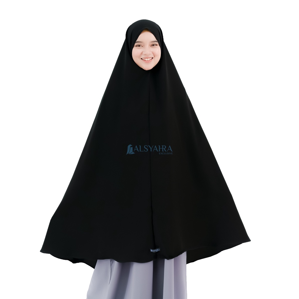 Alsyahra Exclusive - Set Khimar Syari Marwah Non Pad Niqab Bandana Jetblack Size XXL