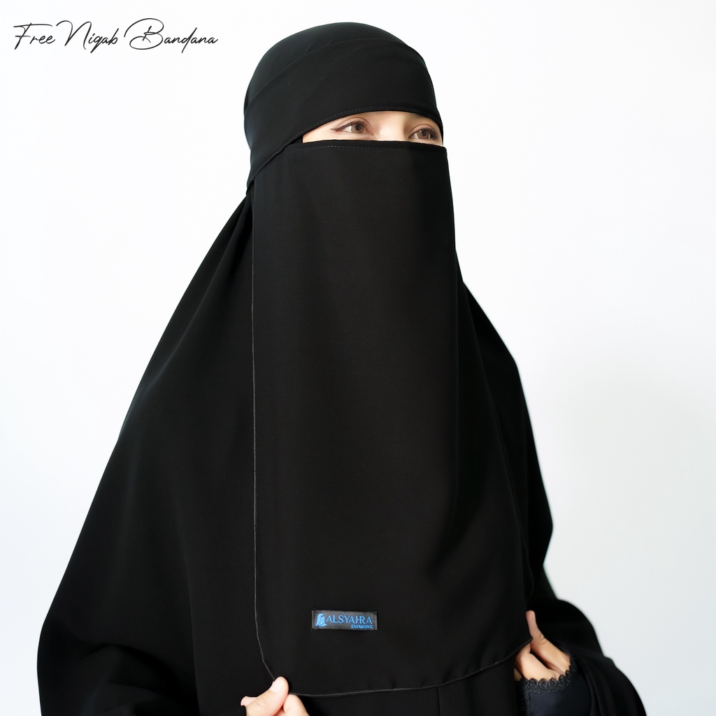 Alsyahra Exclusive - Set Khimar Syari Marwah Non Pad Niqab Bandana Jetblack Size XXL