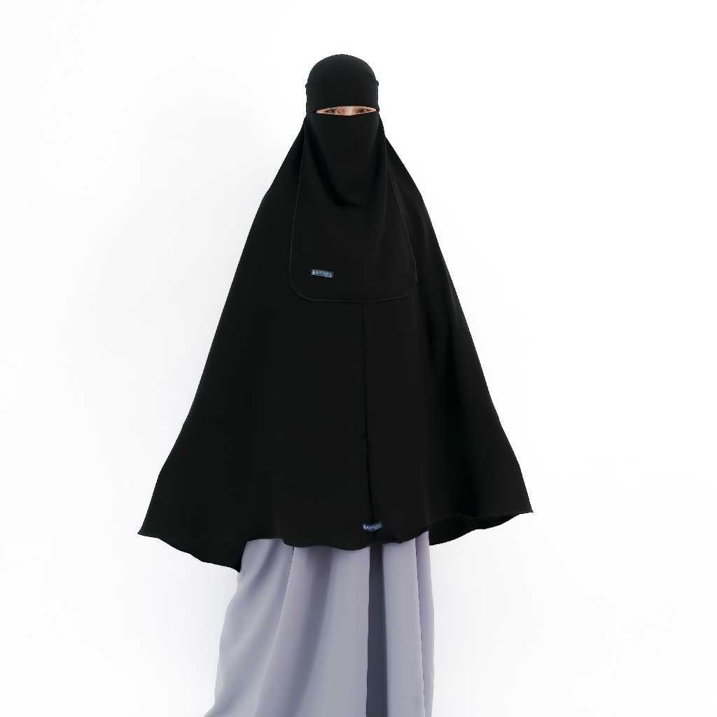 Alsyahra Exclusive - Set Khimar Syari Marwah Non Pad Niqab Bandana Jetblack Size XXL
