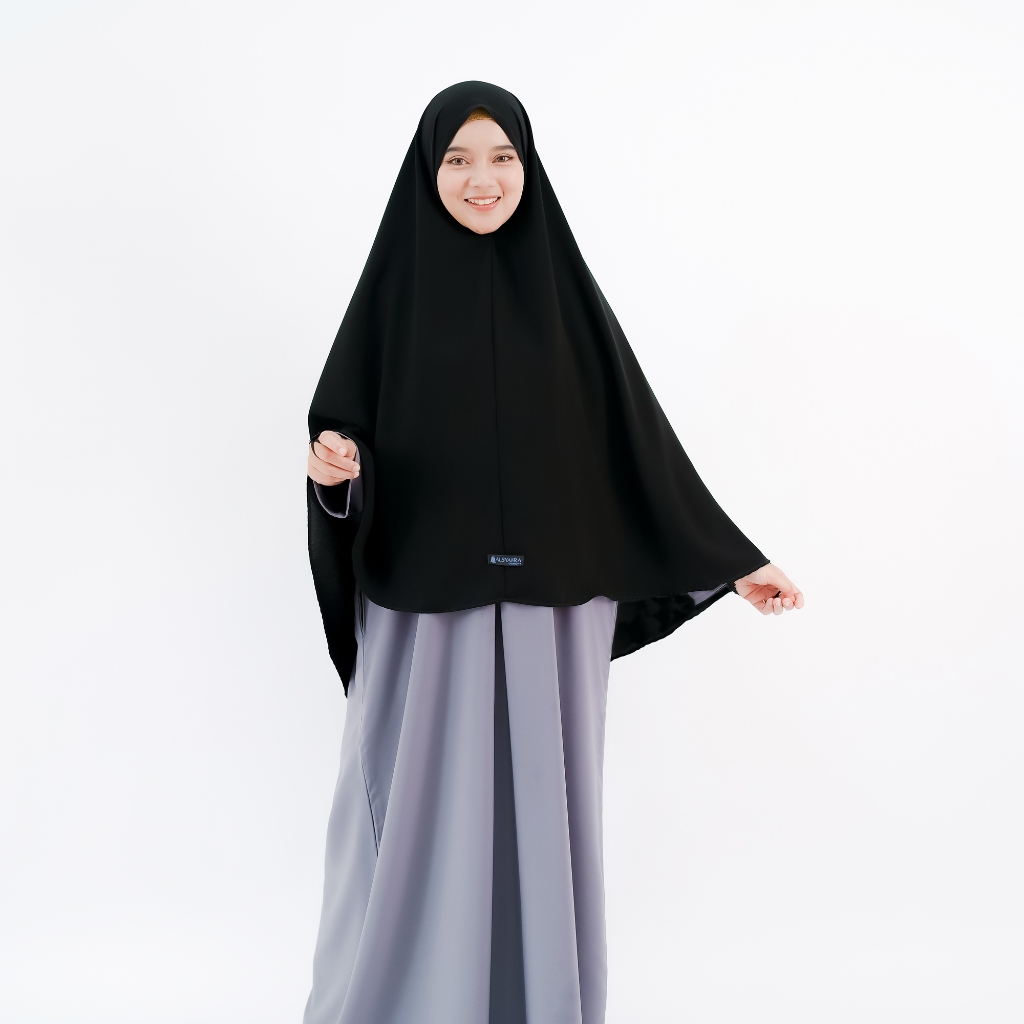 Alsyahra Exclusive - Set Khimar Syari Marwah Non Pad Niqab Bandana Jetblack Size L