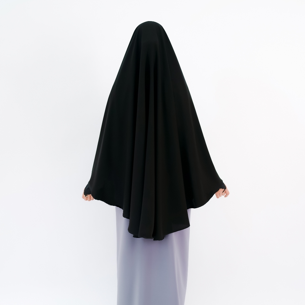 Alsyahra Exclusive - Set Khimar Syari Marwah Non Pad Niqab Bandana Jetblack Size L