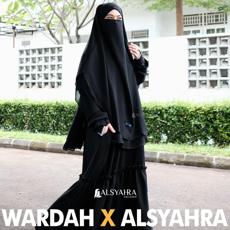 Alsyahra Exclusive - Khiban French Khimar Handless Fatimah 2 Layer Sifon Silk Jetblack Arab Size XL