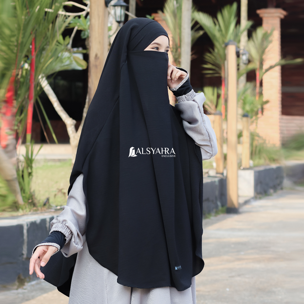 Alsyahra Exclusive - Khiban French Khimar Handless Fatimah Crinkle Airflow Premium Size L