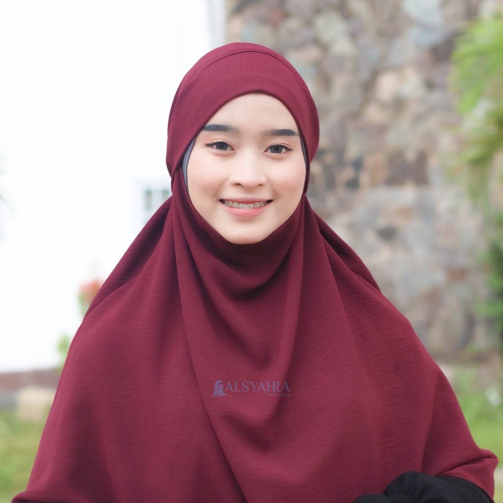 Alsyahra Exclusive - Khiban French Khimar Handless Fatimah Crinkle Airflow Premium Size L