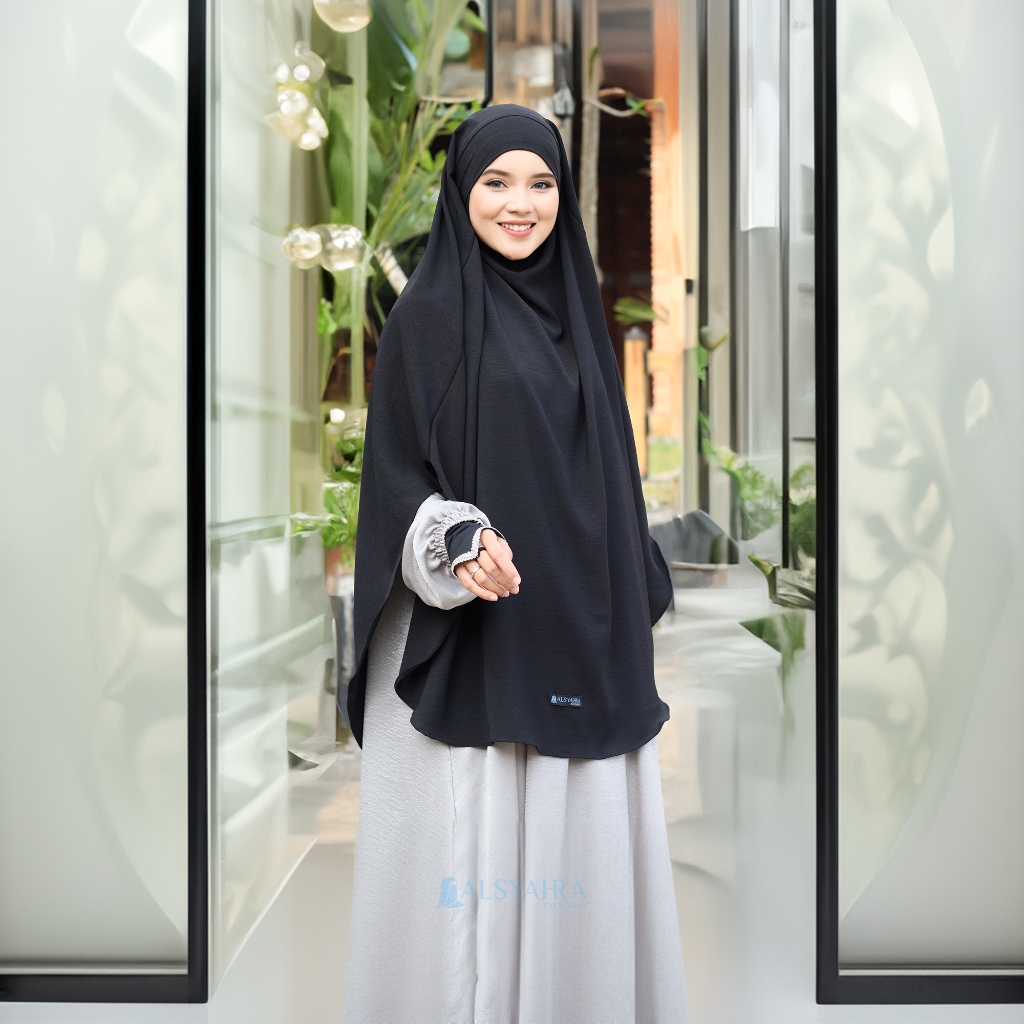 Alsyahra Exclusive - Khiban French Khimar Handless Fatimah Crinkle Airflow Premium Size L