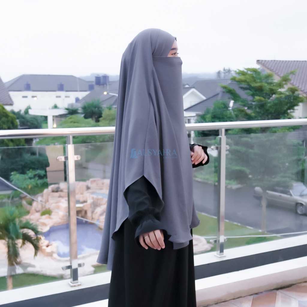 Alsyahra Exclusive - Khiban French Khimar Handless Fatimah Crinkle Airflow Premium Size L
