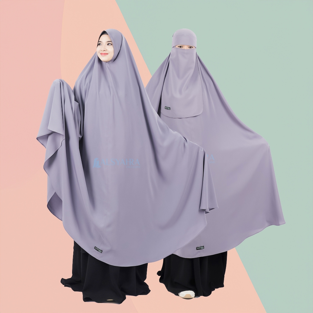 Alsyahra Exclusive - Set Long Khimar Like Mukena Haramain Non Pad Niqab Bandana WF Premium