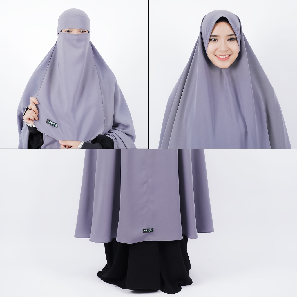 Alsyahra Exclusive - Set Long Khimar Like Mukena Haramain Non Pad Niqab Bandana WF Premium