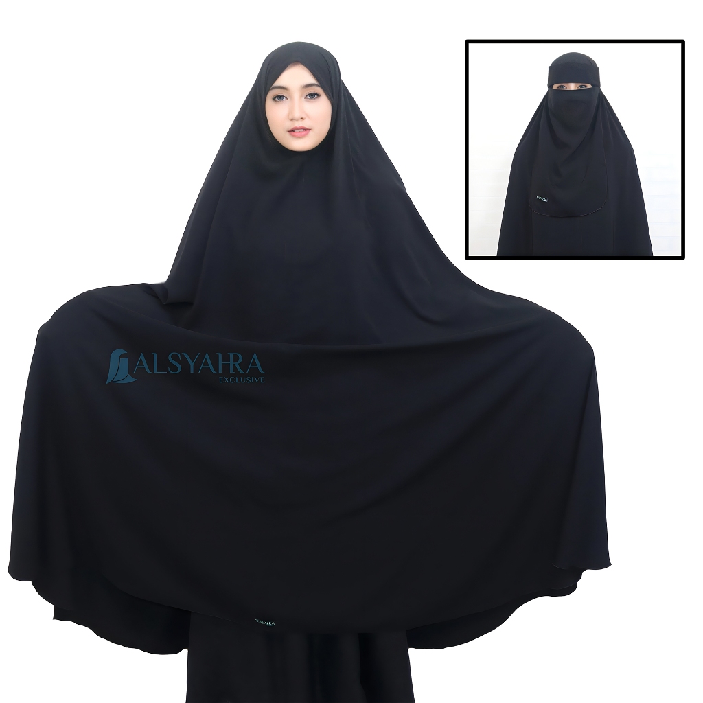 Alsyahra Exclusive - Set Long Khimar Like Mukena Haramain Non Pad Niqab Bandana WF Premium