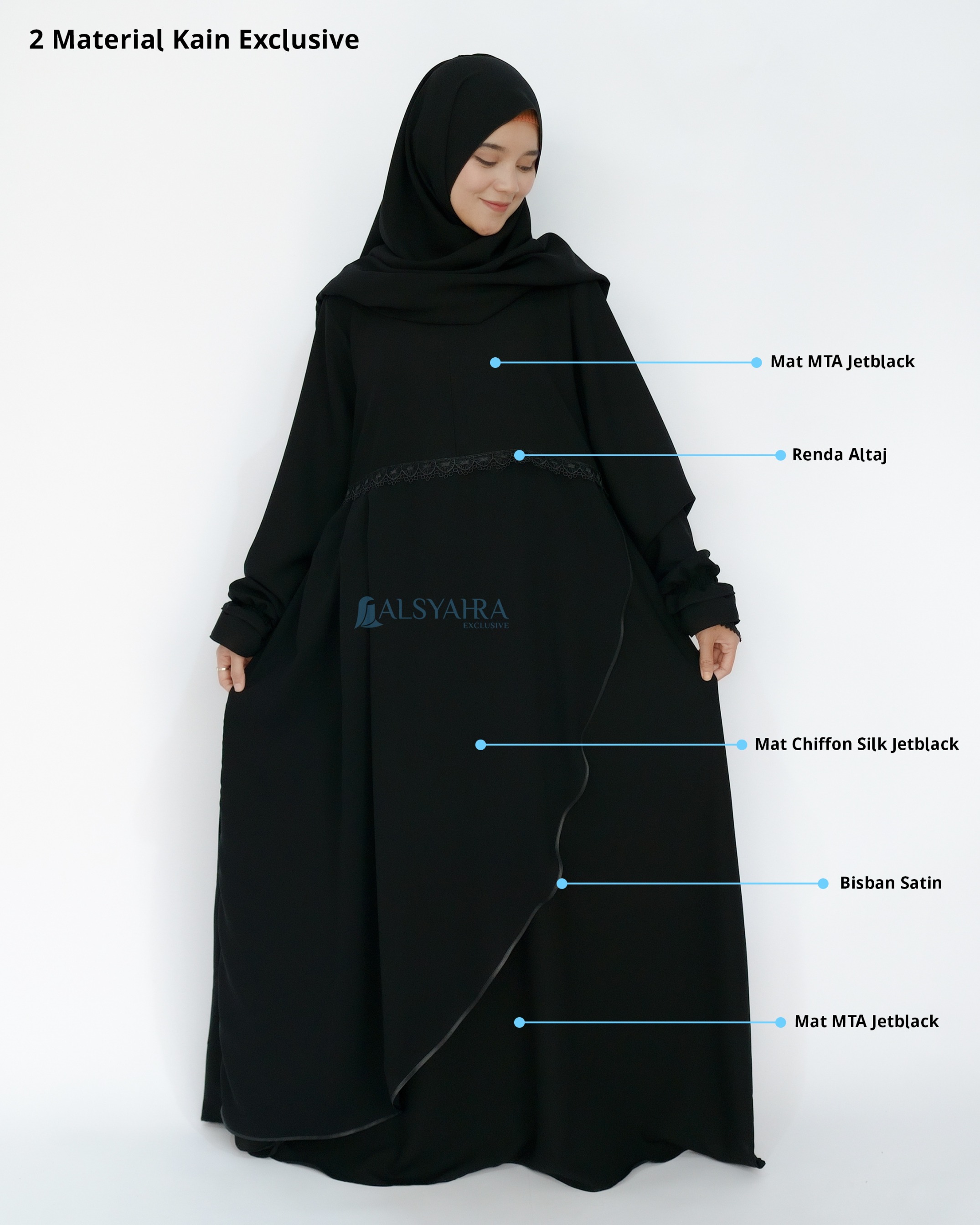 Alsyahra Exclusive - Abaya Gamis Syari Syarifa 2 Material Soft Jetblack