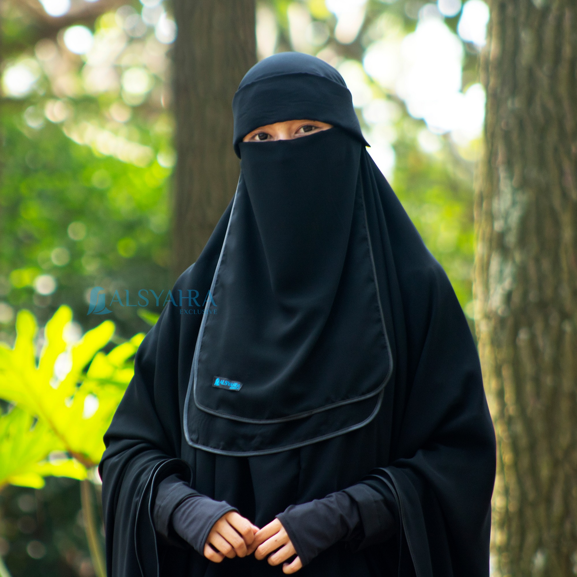 Alsyahra Exclusive - Niqab Poni Hijrah Sifon Silk Jetblack Arab