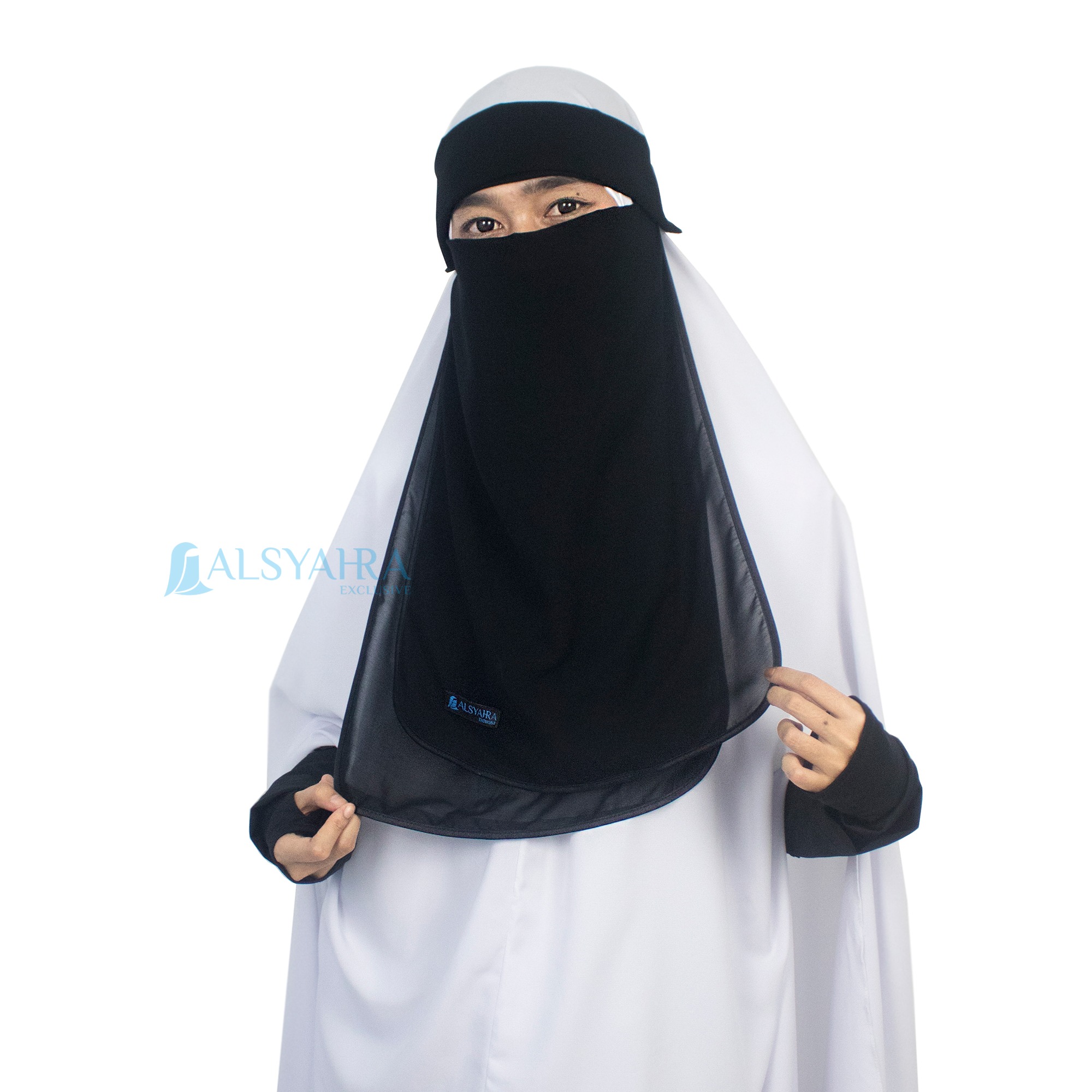 Alsyahra Exclusive - Niqab Poni Hijrah Sifon Silk Jetblack Arab