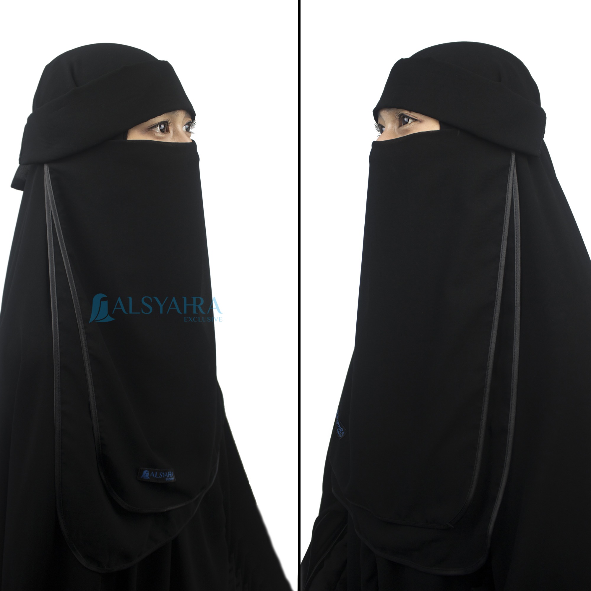 Alsyahra Exclusive - Niqab Poni Hijrah Sifon Silk Jetblack Arab