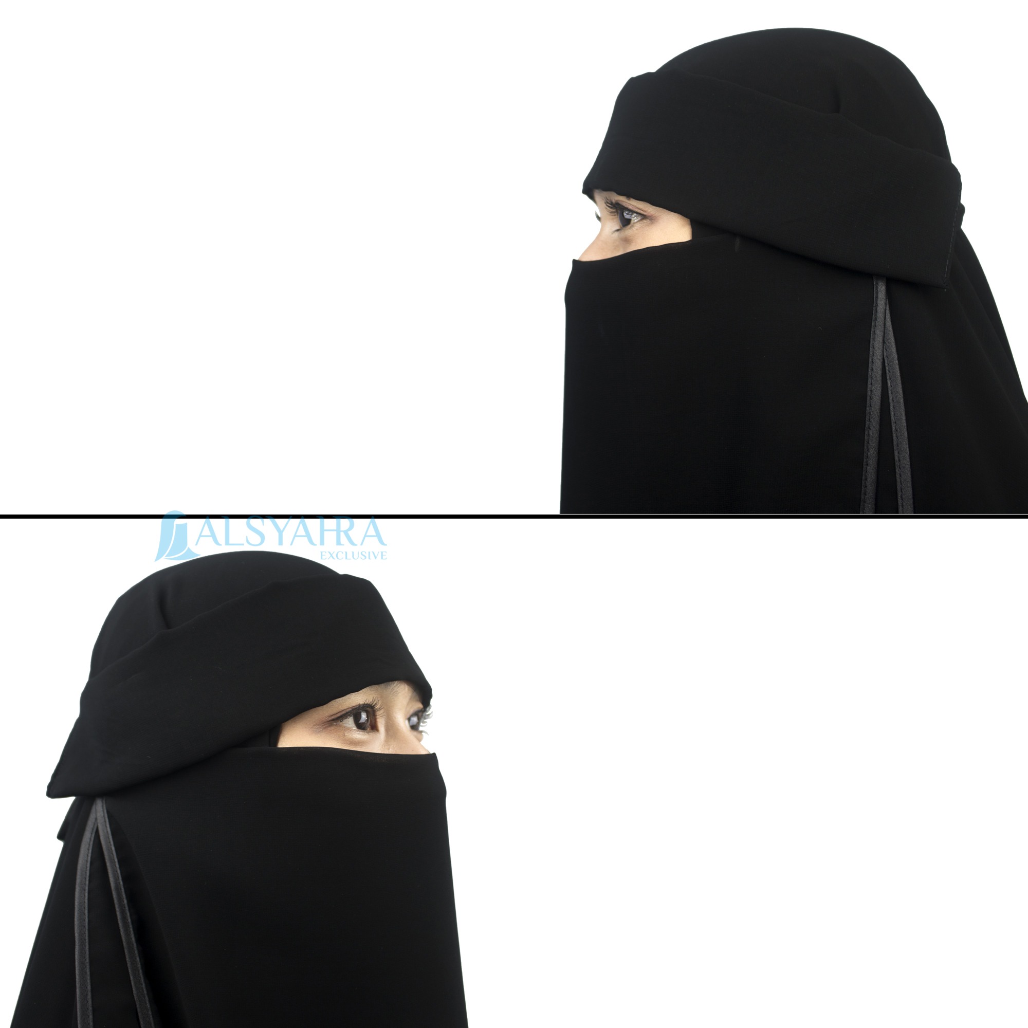 Alsyahra Exclusive - Niqab Poni Hijrah Sifon Silk Jetblack Arab
